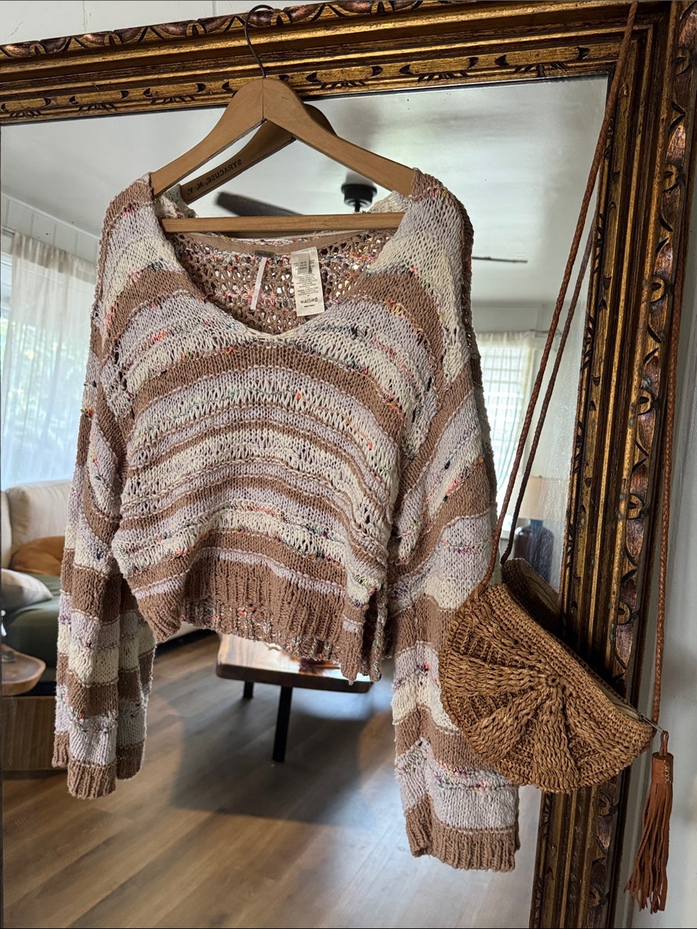 Crochet Neutral Rainbow Crop Sweater